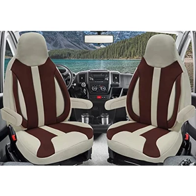 Afbeelding van BREMER SITZBEZÜGE WPL413 Set van 2 stoelhoezen geschikt voor Peugeot Boxer type 250 camper met armleuninghoezen beige/bruin