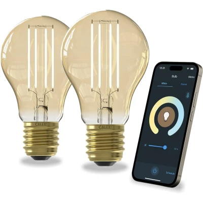 Afbeelding van Calex Slimme Lamp Set van 2 stuks Wifi LED Filament Verlichting E27 Rustiek Smart Bulb Goud Dimbaar Warm Wit licht 7W