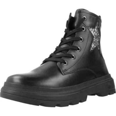 Afbeelding van Geox Veterboots Black dk silver c voor kinderen, Maat: 33, Leer en textiel