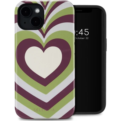 Afbeelding van Selencia Hoesje Geschikt voor iPhone 14 Vivid Backcover MagSafe Double Hearts Plum Fern