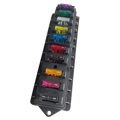 Afbeelding van QitinDasen Premium 10 weg zekeringkast voor auto, standaard universele bladzekeringhouder, bootzekeringblok, met stuks gratis bladzekeringen (12 V/24 V)