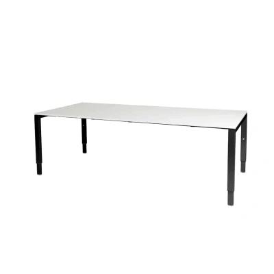 Afbeelding van Domino vergadertafel, hoogte instelbaar (62 85cm) met 200x100cm &#039;zwevend&#039; krijtwit 25mm blad en zwart (RAL9005) N poot frame
