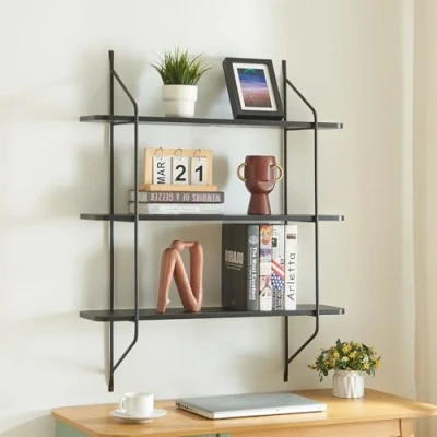 Afbeelding van Wandrek Østfold met 3 planken 100x80x21 cm zwart [en.casa]