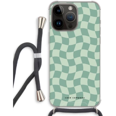 Afbeelding van Case Company® hoesje met Koord geschikt voor iPhone 14 Pro Max Grid Groen Telefoonhoesje Zwart Extra Bescherming aan alle Kanten en Over de Schermrand