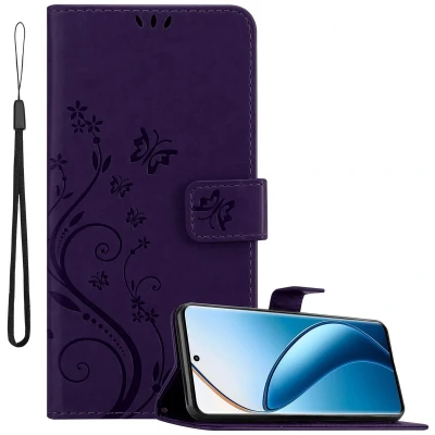 Afbeelding van Cadorabo Hoesje geschikt voor Realme 12 Pro in BLOEMEN DONKER PAARS Beschermhoes bloemmotief met magnetische sluiting, standfunctie en kaartsleuven Book Case Cover Etui