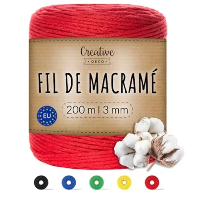 Afbeelding van Creative Deco Macrame Koord Katoenen Rood 200 m 2 3 mm Dikte