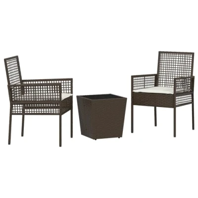 Afbeelding van vidaXL 3 delige tuin bistroset met kussens bruin poly rattan