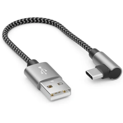 Afbeelding van deleyCON 0,15 m USB A naar C kabel 90 hoek connector 15 cm korte oplaadkabel voor iPhone Pro Max Samsung S24 S23 S22 Pixel iPad MacBook Air