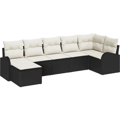 Afbeelding van vidaXL 7 delige Tuin Sofa Set met Kussens Zwart Poly Rattan, 2 Zits Opslag &amp; Rattan