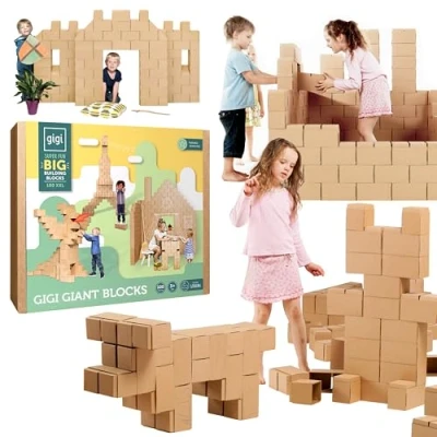 Afbeelding van GIGI Bloks XXL Reuzenbouwstenen kartonnen hut 100 bouwstenen van Karton voor kinderen Fortbouwset Bouwpakket Kinderhut