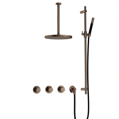 Afbeelding van Hotbath Cobber Regendoucheset IBS70 Verouderd Messing Staaf handdouche 30cm Hoofddouche Plafondbuis Handouche met glijstang