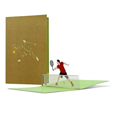 Afbeelding van Tennis verjaardagskaart met 3D pop up bijvoorbeeld als sportieve cadeaubon voor tennisaccessoires of tennislessen, grappig cadeau idee H22