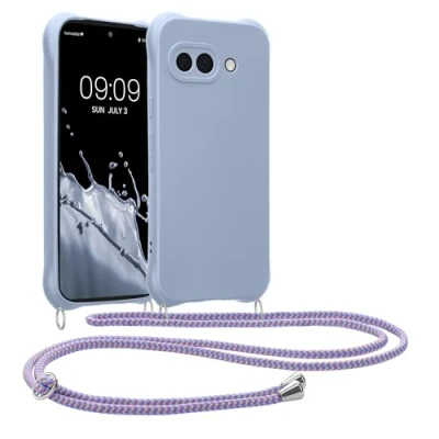 Afbeelding van kwmobile hoesje met halsketting, compatibel Google Pixel 9a, siliconen lavendelketting