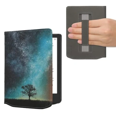 Afbeelding van kwmobile E reader hoesje geschikt voor Pocketbook Verse / Pro Color Vivlio Light HD hoes flip case met magneetsluiting Ereader cover Sterrenstelsel en Boom design in blauw grijs zwart
