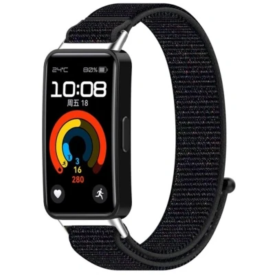 Afbeelding van Sport loop nylon bandje Zwart gemêleerd Huawei Band 10 / 9 8