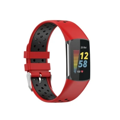 Afbeelding van FitBit Charge 5 &amp; 6 Sportbandje met gesp Rood / zwart Tweekleurig Maat: L