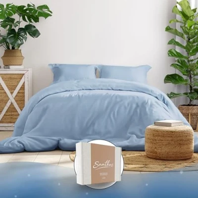 Afbeelding van Samthus Parure de lit 220 x 240 cm en satin coton Certifié Oeko Tex Made In Green Pour un sommeil doux et céleste avec 1 housse couette 2 taies d&#039;oreiller 80
