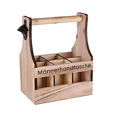 Afbeelding van UNUS Home Handtas voor heren, houten flessenhouder 6 flessen, bierhouder met flesopener, cadeau idee mannen, verjaardag, Vaderdag