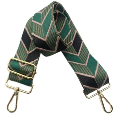Afbeelding van schouderriem voor tas, 5 cm, brede riem, verstelbare schouderriem, handtasriem, met gouden gesp, dames, doe het zelf, accessoires (zwart/groen), 07