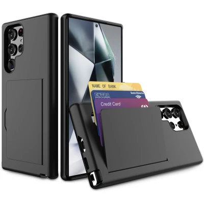 Afbeelding van Smartphonica Telefoonhoesje geschikt voor Samsung Galaxy S24 Ultra sterk TPU met pasjeshouder strong case with card slot Zwart