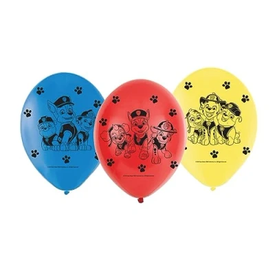 Image de 6 Ballons de baudruche Pat Patrouille, 9903825, Rouge, Bleu, Jaune, Taille Unique