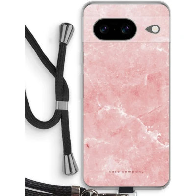 Afbeelding van Case Company® hoesje met Koord geschikt voor Google Pixel 8 Roze marmer Telefoonhoesje Zwart Bescherming aan alle Kanten en Over de Schermrand