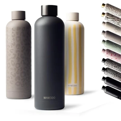 Afbeelding van MAMEIDO Thermosfles, 750 ml, Carbon Grey thermosfles van roestvrij staal, waterdicht, BPA vrij, houdt de kou tot 24 uur koud, 12 warm, sport, reizen, dames en heren