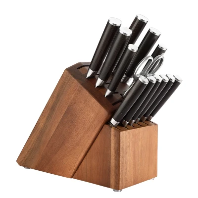 Afbeelding van Xinzuo B1H Series Messenset 15 delig Professioneel Gehamerd Damascus staal (67 laag met kern van 10Cr15CoMoV) Vlijmscherp inclusief messenblok, keukenschaar, aanzetstaal, steakmessen en geschenkdoos
