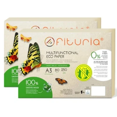 Afbeelding van Ofituria (750) A3 gerecycled papier, 80 g, 100% gemaakt van verpakking formaat, natuurlijke kleur, geschikt voor laser en inkjetprinters