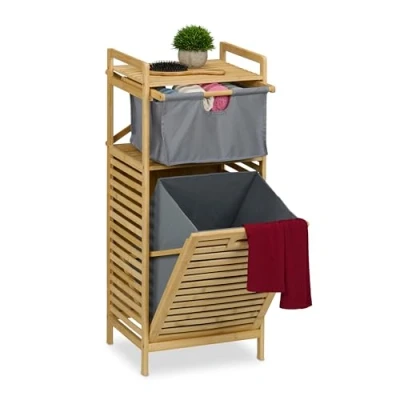 Afbeelding van wasmand rek 30 liter met lade 95 x 40 33 cm bamboe