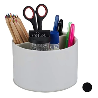 Afbeelding van Relaxdays pennenbakje rond pennenhouder bureau organizer opbergbakje kunstleer wit