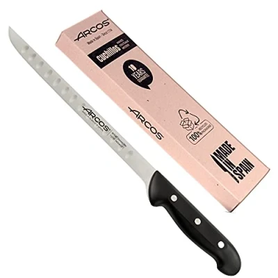 Afbeelding van Arcos Professioneel hammes van nitrum roestvrij staal, zwarte handgreep, Iberisch hammes, serie Maitre, flexibel en glad lemmet, 275 mm, staal