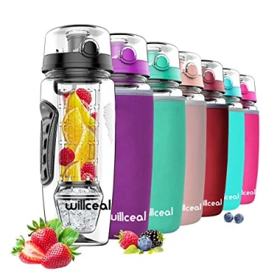 Afbeelding van willceal 950 ml Duurzame Fruit Infuser Waterfles met Verwijderbare Gel Bal, Groot BPA Vrij Tritan, Flip Top Deksel, Lekvrij Sport, Camping, zwart