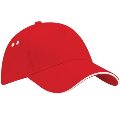 Afbeelding van Beechfield Unisex Ultimate 5 Panel Contrast Baseball Cap met Sandwich Peak / Hoofddeksel (Klassiek rood/wit)