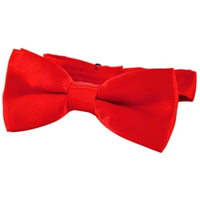 Afbeelding van DonDon Vlinderdas met haak voor kinderen, jongens, gebonden, verstelbaar, 9 x 4,5 cm, glanzend, zijdeeffect, Rood