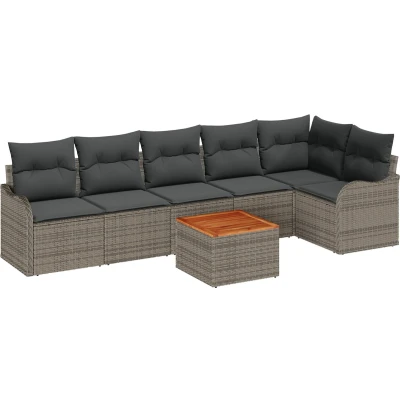 Afbeelding van vidaXL 7 Delige Tuinset met Kussens Grijs Poly Rattan Acacia