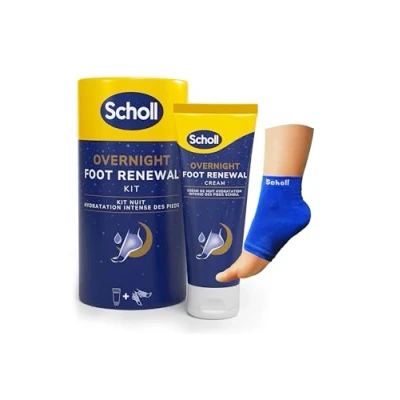 Image de Scholl Kit de renouvellement nuit Crème soin des pieds 60 ml, manchons réutilisables en gel pour talons, 1 paire Hydrate les secs, résultats visibles nuit, contient 5% d&#039;urée et
