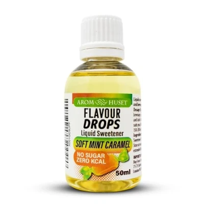 Afbeelding van Flavour Drops Mint Caramel snoep zonder suiker 50 ml smaakdruppels calorieën vloeibaar aroma smaakverbetering aromadruppels voor koken, bakken en mengen lactosevrij glutenvrij