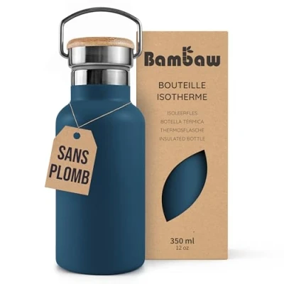 Afbeelding van Bambaw thermosfles, 350 ml, blauwe roestvrij staal, kleine saffierblauw