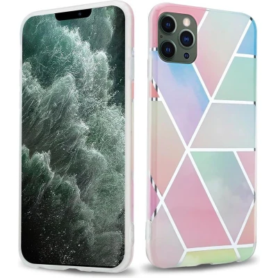 Afbeelding van Cadorabo Hoesje geschikt voor Apple iPhone 12 PRO MAX in Regenboog Marmer No. 11 Beschermhoes gemaakt van TPU siliconen Case Cover met mozaïek motief