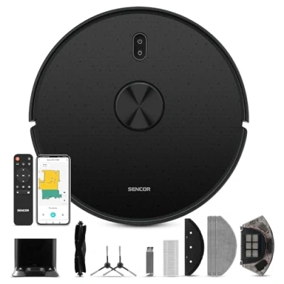 Afbeelding van Sencor SRV 9120BK Robotstofzuiger met dweilfunctie Laadstation Verwijderd huisdieren haren Lidar laser App bediening Bluetooth 4 zuigniveaus 3 dweilniveaus TOF sensor Multi rooming mapping