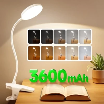 Afbeelding van Bureaulamp, draadloos, 5 helderheid + kleurtemperatuur, leeslamp, 3600 mAh, oplaadbaar, 360 graden, flexibel, klemlamp, tafellamp, leeslamp