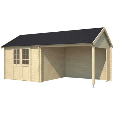 Afbeelding van Blokhut Fraya 595x295 cm Platinum Grey wit Gecoat