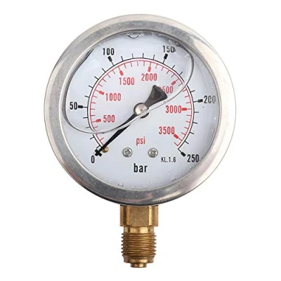 Afbeelding van Hydraulische manometer gevuld met vloeistof 0 3750psi 250bar manometer, 2,5 inch DIAL display, G1/4 schroefdraadaansluiting