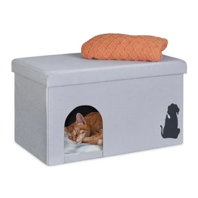 Afbeelding van Relaxdays kattenbed poef opvouwbaar tot 100 kg met kussen voor binnen