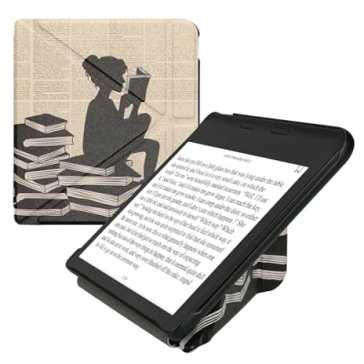Afbeelding van kwmobile E reader hoesje geschikt voor Kobo Libra Colour hoes Ereader flip case met standaard cover van kunstleer In zwart / beige