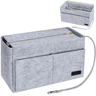 Afbeelding van Ropch Handtasorganizer, vilten tasorganizer voor dameshandtas, tote bag organizer met afneembare rits, grijs XL