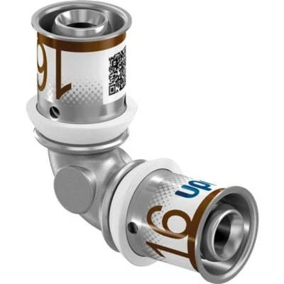 Afbeelding van Uponor S Press Plus perskoppeling Ø16x16 knie soft flow. Artikelnr: 1070527