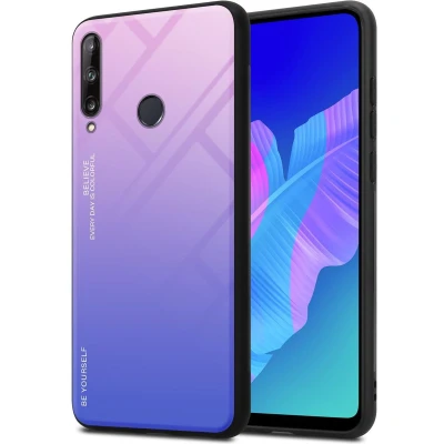 Afbeelding van Cadorabo Hoesje geschikt voor Huawei P40 LITE E in ROZE BLAUW Tweekleurige beschermhoes van TPU silicone Case Cover en achterzijde gehard glas