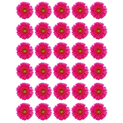 Afbeelding van 30 stuks eetbare rijstpapieren decoraties in de vorm van een fuchsia gerbera voor cupcakes en verjaardagstaarten